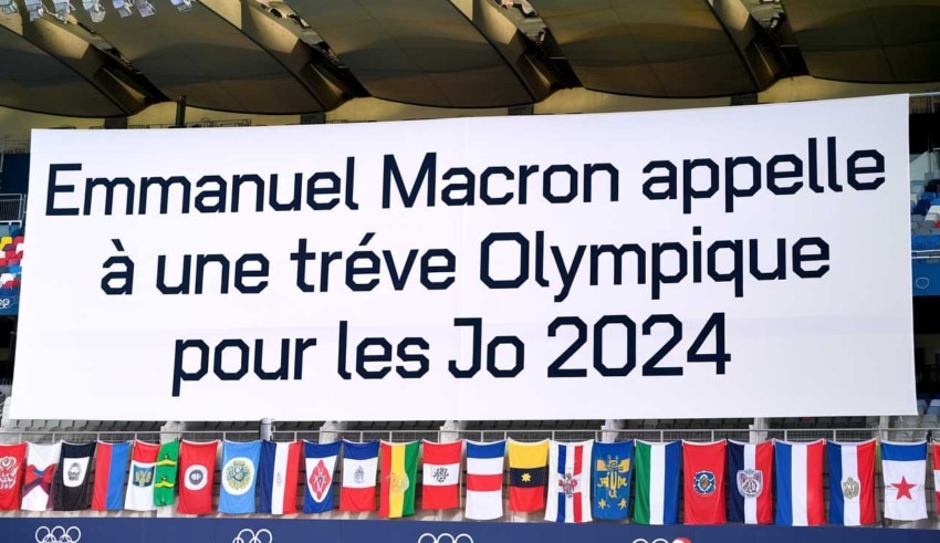 Emmanuel Macron appelle &agrave; une tr&ecirc;ve olympique pour les JO 2024