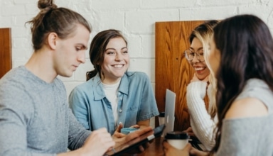 A group of friends at a coffee shop