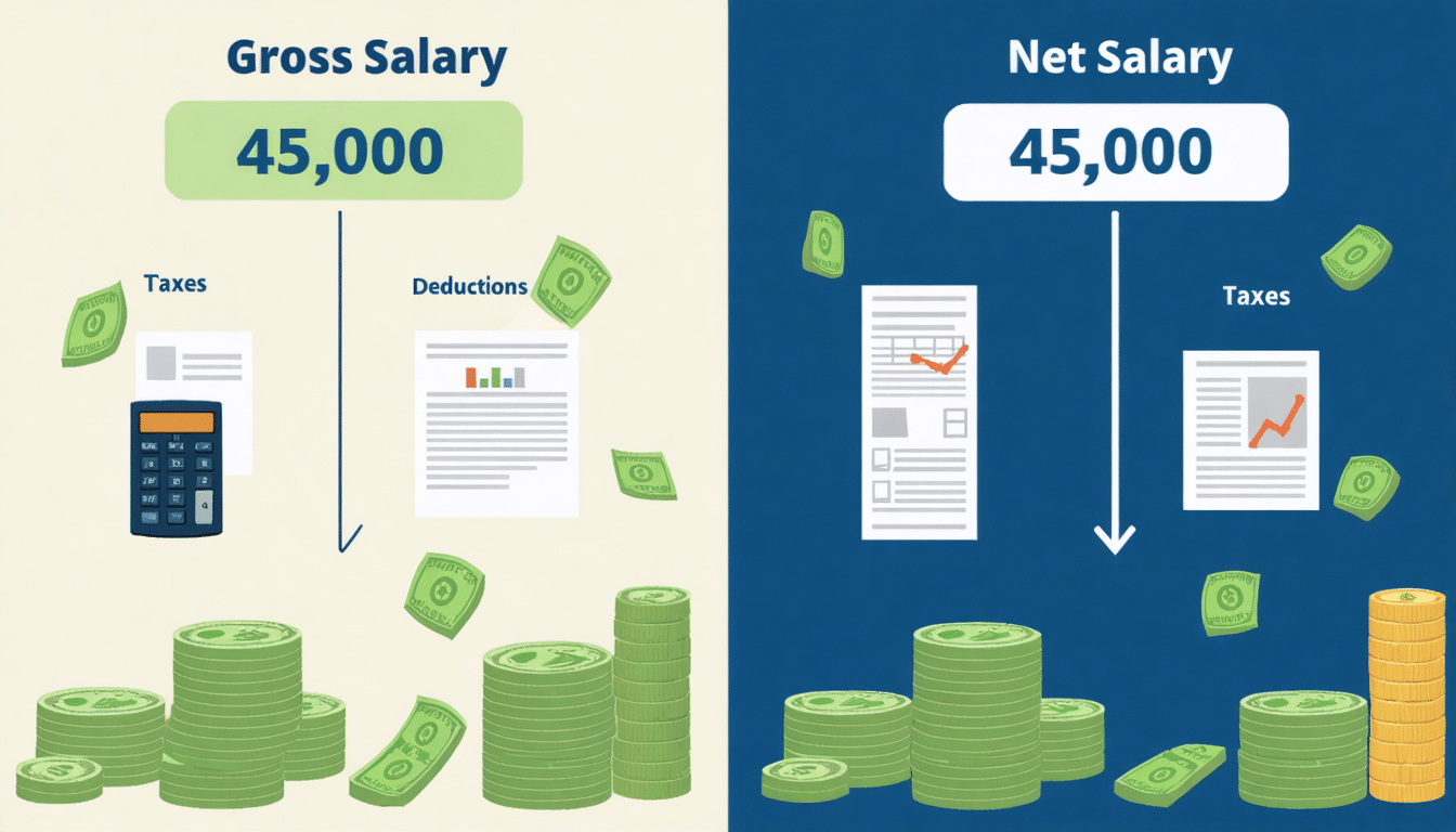 Comprendre la diff&eacute;rence entre 45000 brut et net en salaire