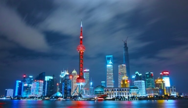 architectural photograph of lighted city sky